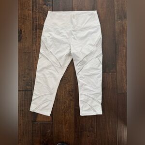 Lululemon Wunder Under HR Mesh Leggings Women 12 White High Waist Rise Crop 21"